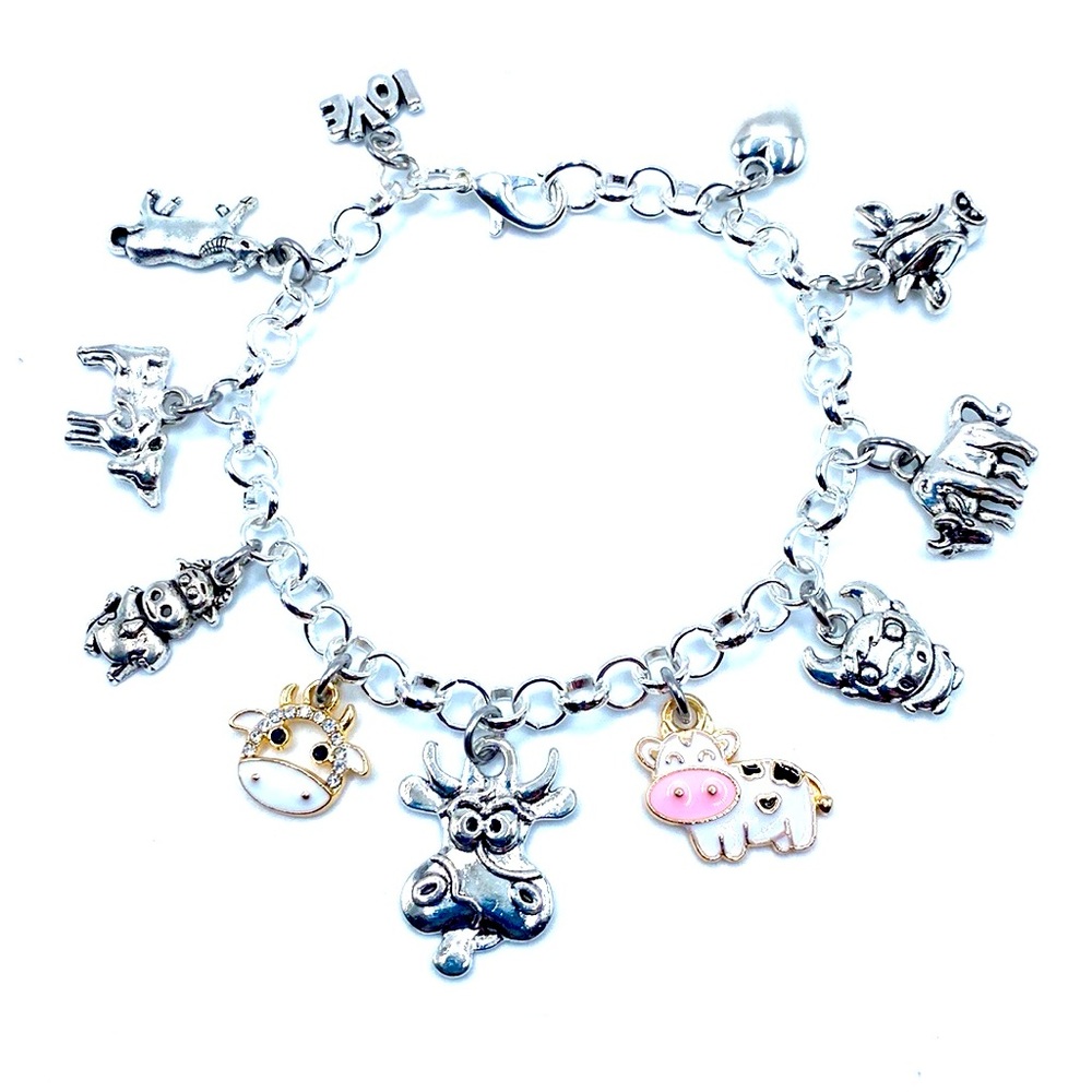 Cow Charm Bracelet Farm Animals Bull